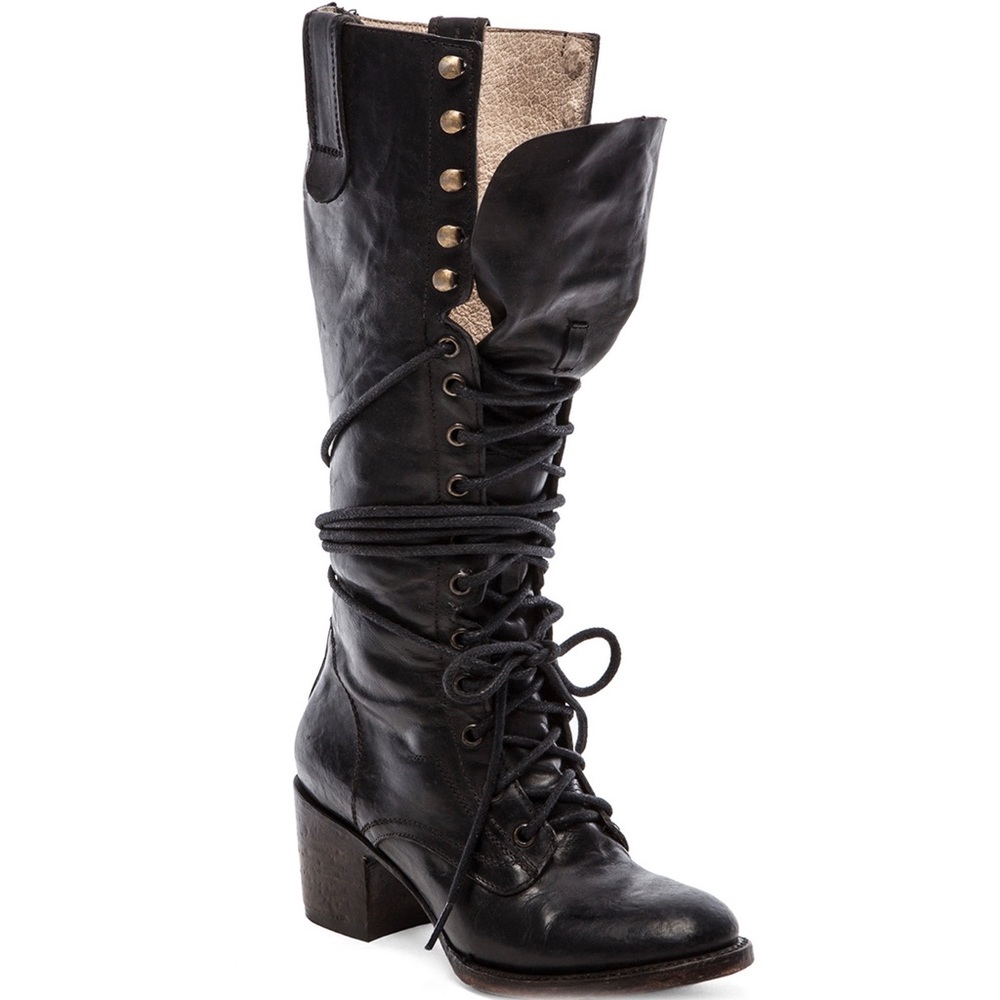 Freebird Genuine Leather Tall Black Combat Boots